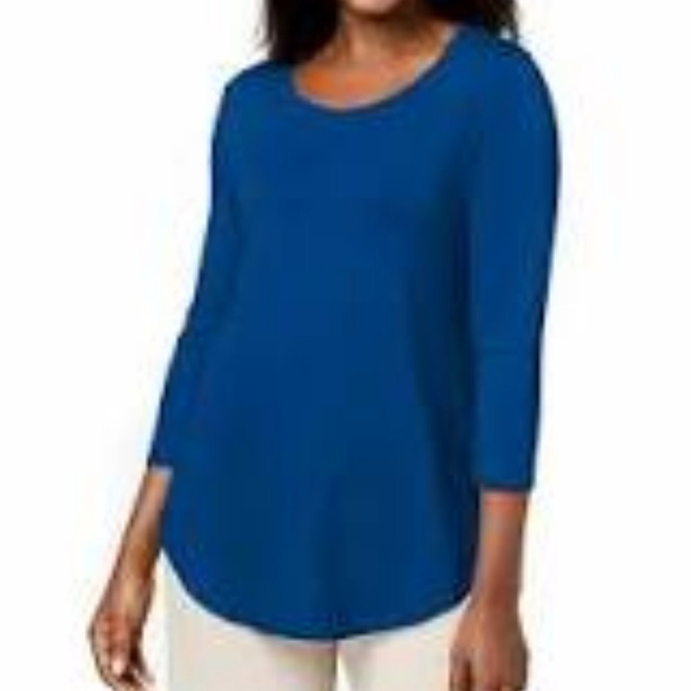 JM Collection Scoop-Neck Top Blue Size M